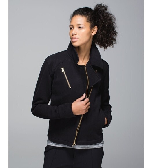 Lululemon Lab Shadow Jacket Moto Black Cotton Fleece Small - Picture 1 of 8